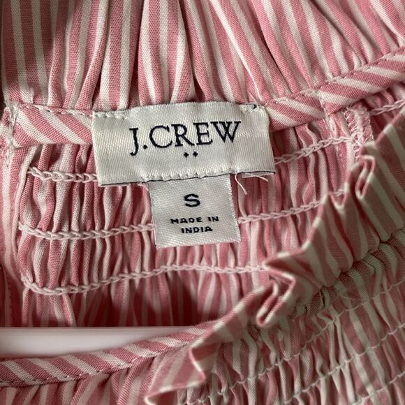 J Crew New! Striped Poplin Smocked Balloon 3/4 Sleeve Key Hole Top High Neck - Picture 8 of 16